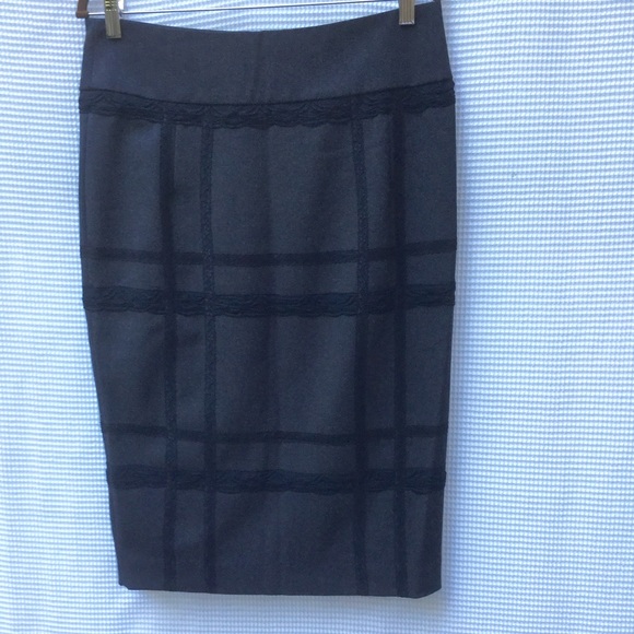 Gray Pencil Skirt w/ Lace L 12 - Picture 1 of 4